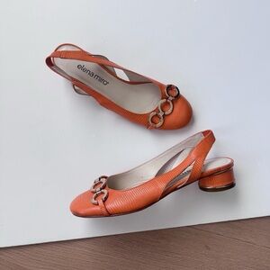 Elena Miro Leather Slingback Heels 7.5 Orange Low Round Toe